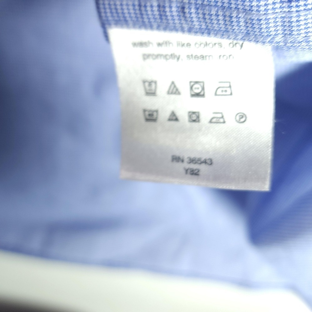 Chaps Dress Shirt Mens 17.5 34/35 Blue Check Essentials Wrinkle Free Regular Fit - Picture 6 of 9
